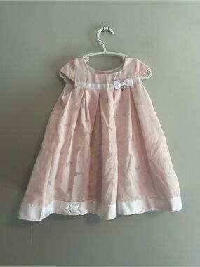Maggie & Zoe 24m pink & white rabbit pleated short sleeve dress